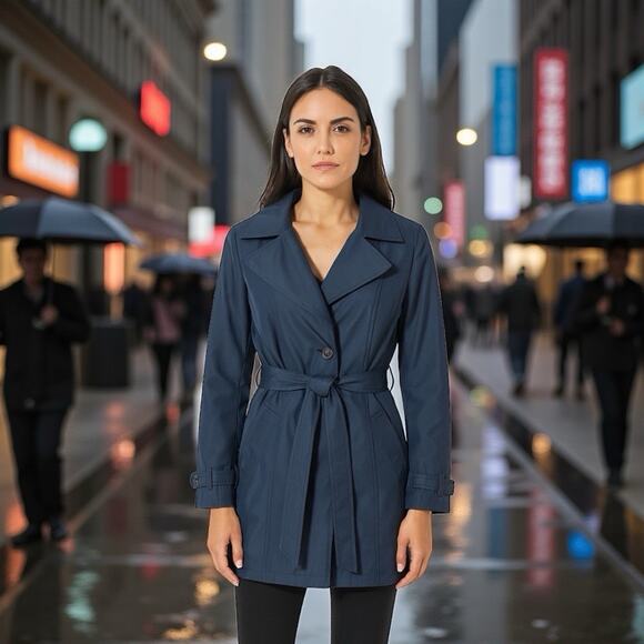 Covington Women's Button Front Rain Trench Coat Tortoise Shell Style Buttons LG - Picture 1 of 9